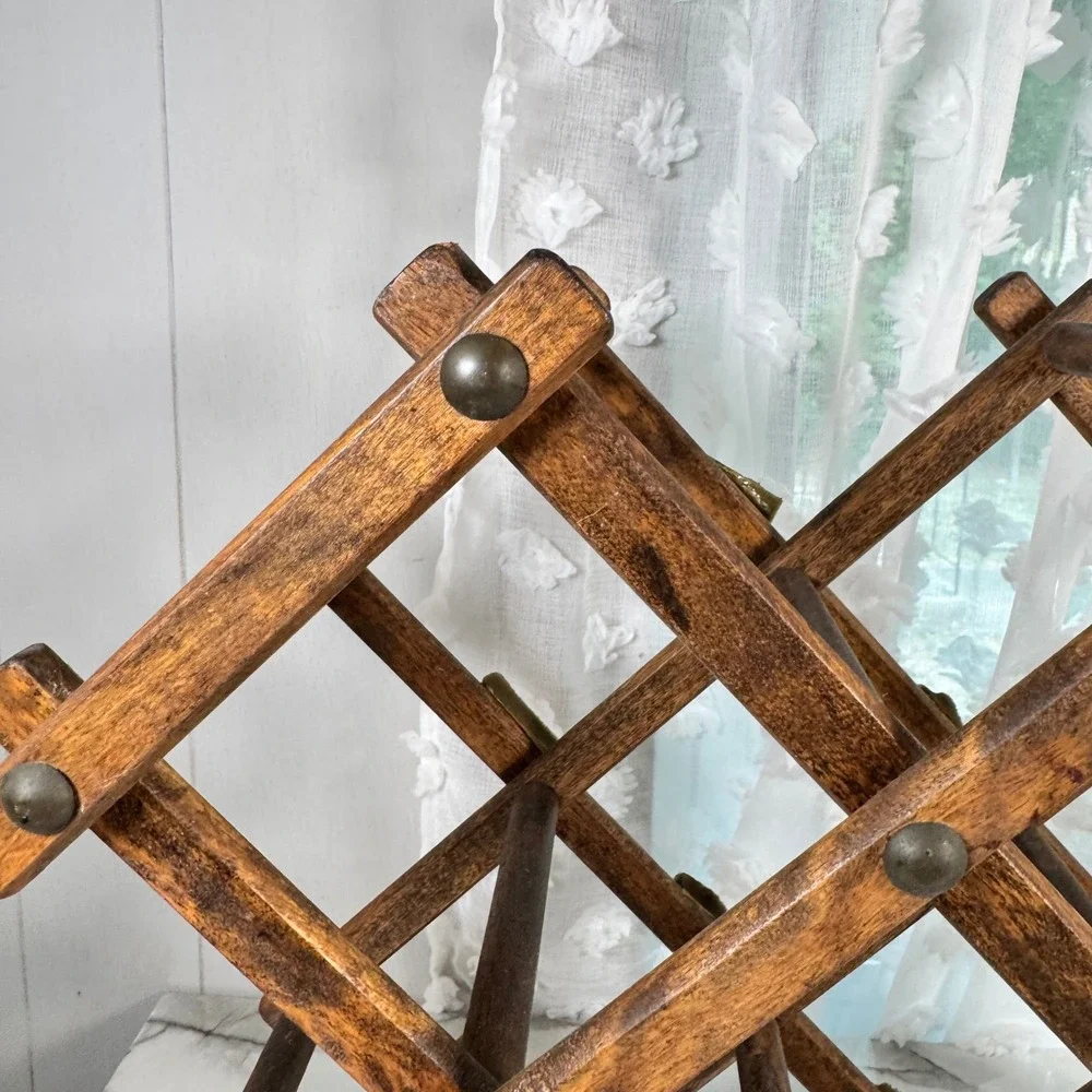 Vintage Wood Telescoping Accordion Wine Rack Expandable Midcentury Made in Japan